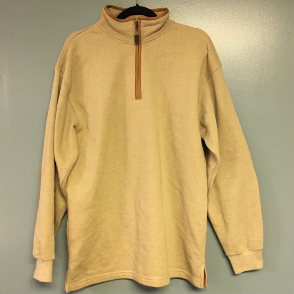 Orvis Pullover Sweater - cream color and leather